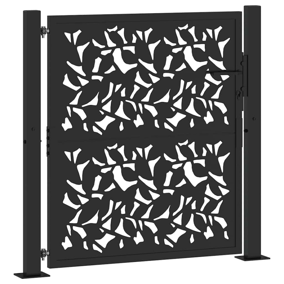 Poarta de gradina neagra 105x105 cm Design cu frunze de otel - 1 | YEO