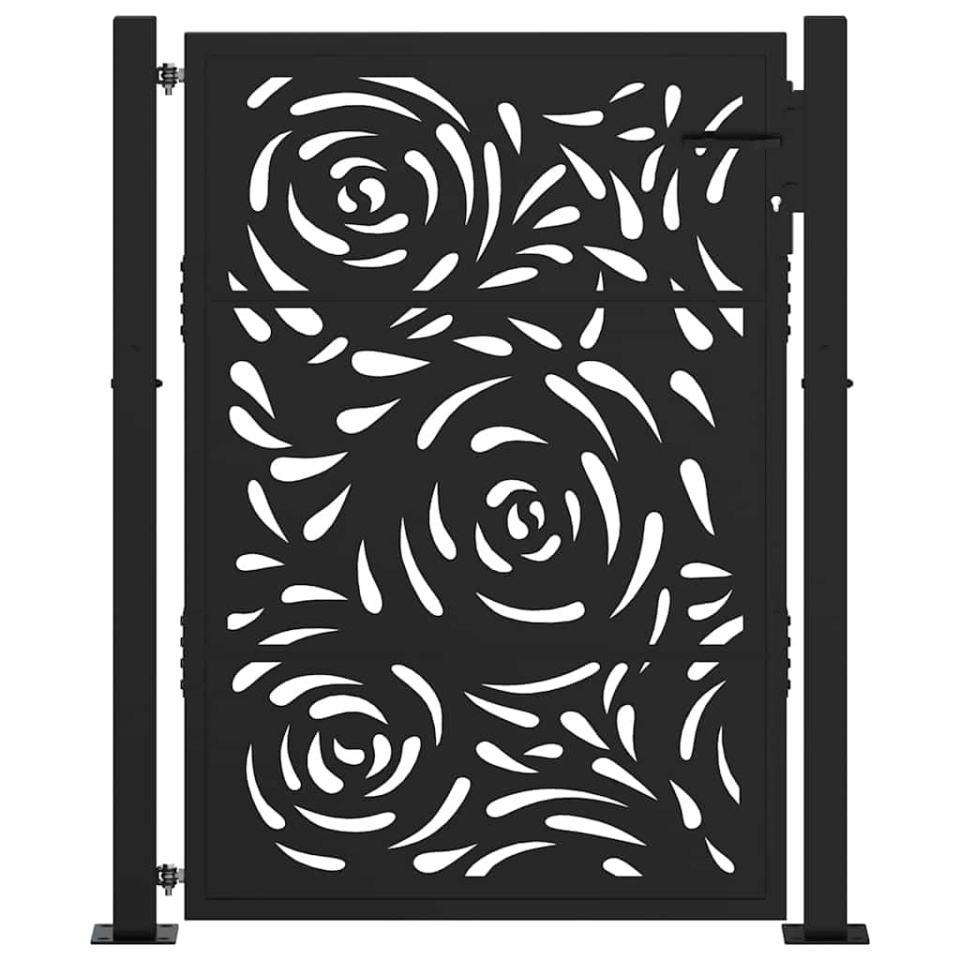 Poarta de gradina neagra 105x130 cm design flacara din otel - 2 | YEO