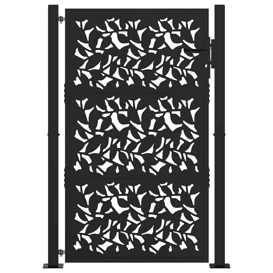 Poarta de gradina neagra 105x155 cm Design cu frunze de otel - 2 | YEO