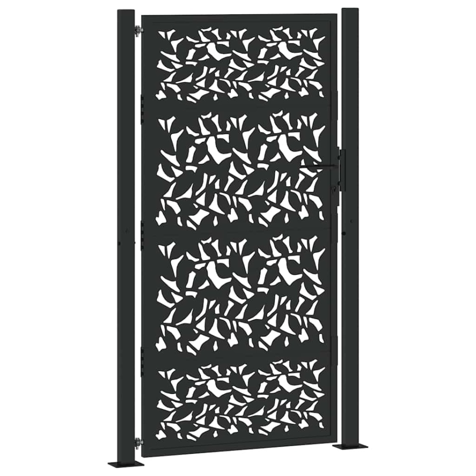 Poarta de gradina neagra 105x180 cm Design cu frunze de otel - 1 | YEO