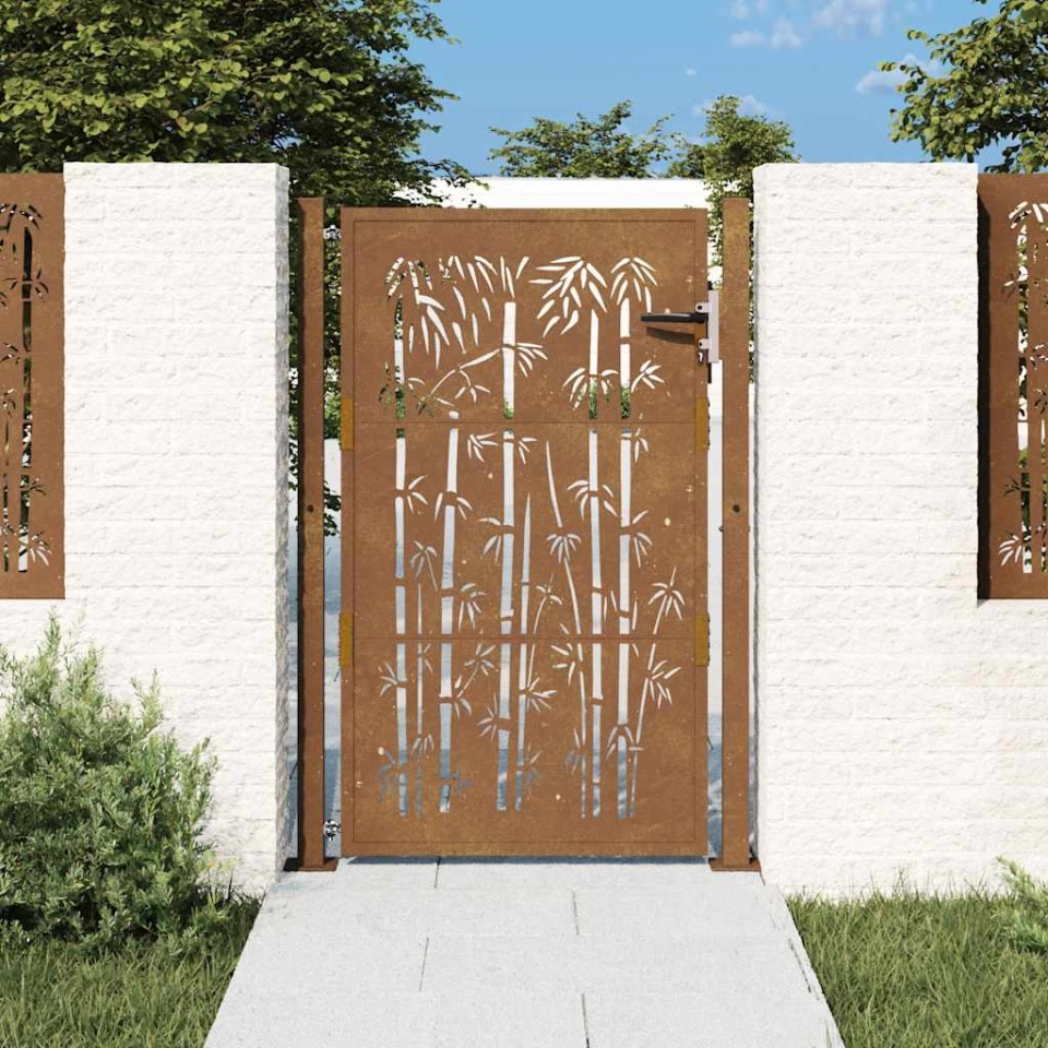 Poartă pentru grădină, 105x155 cm, oțel corten, model bambus