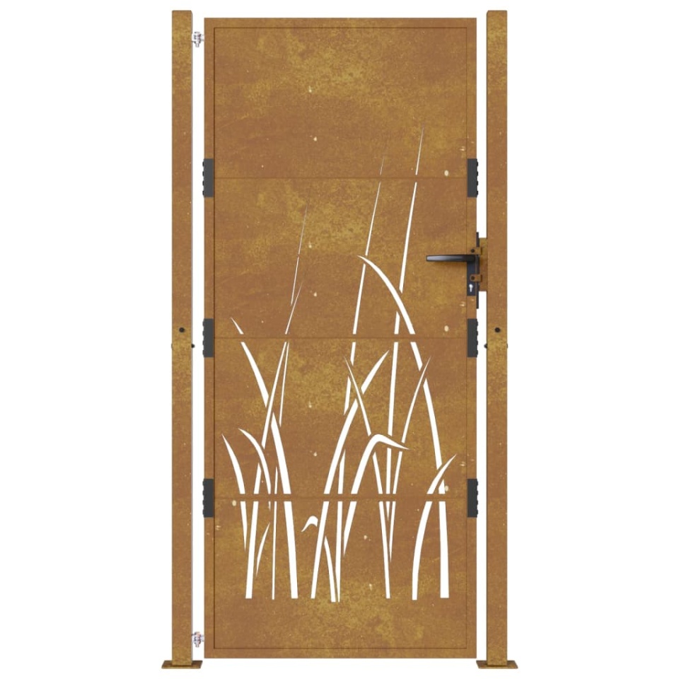 Poartă pentru grădină, 105x180 cm, oțel corten, model iarbă - 3 | YEO