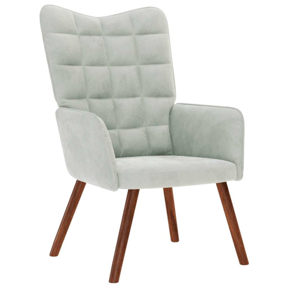 Scaun de relaxare cu taburet, gri deschis, catifea - 3 | YEO