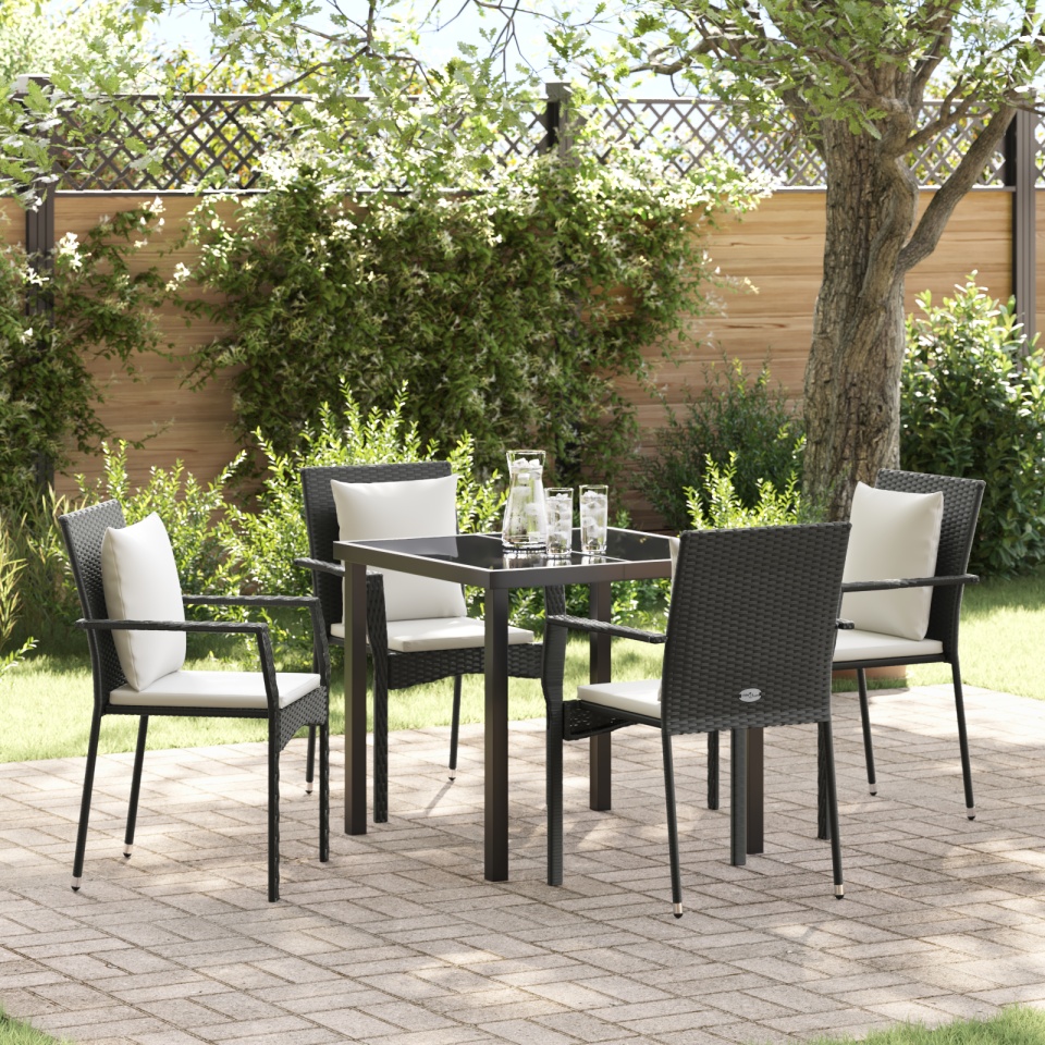 Set 5 piese dining grădină cu perne - Poliratan negru