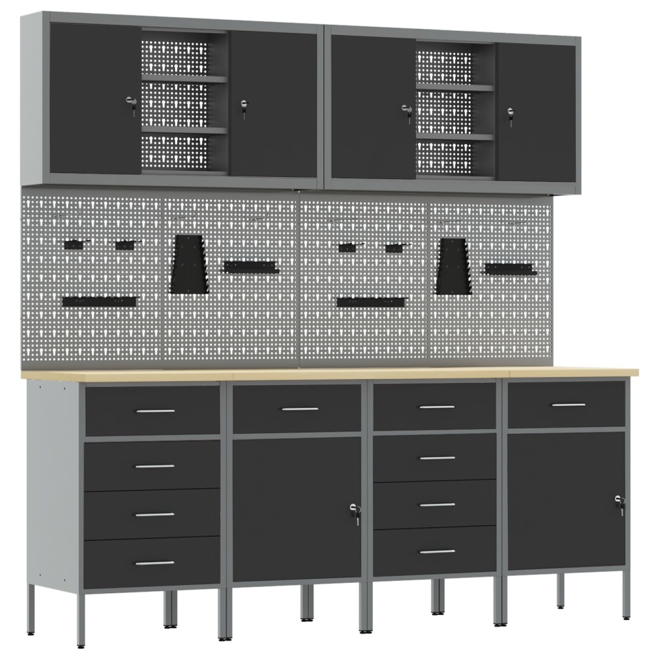 Set birou cu pegboard , 10 piese, MDF și metal negru - 1 | YEO