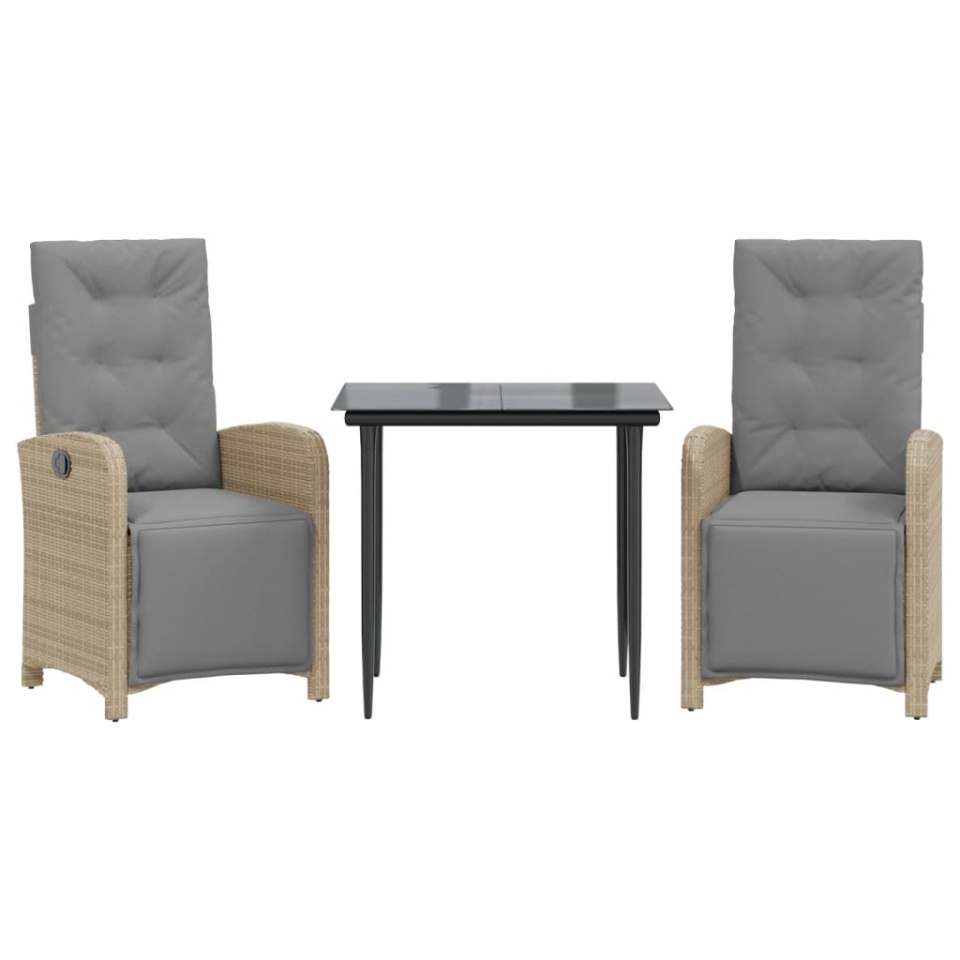 Set bistro cu perne, 3 piese, bej, poliratan - 1 | YEO