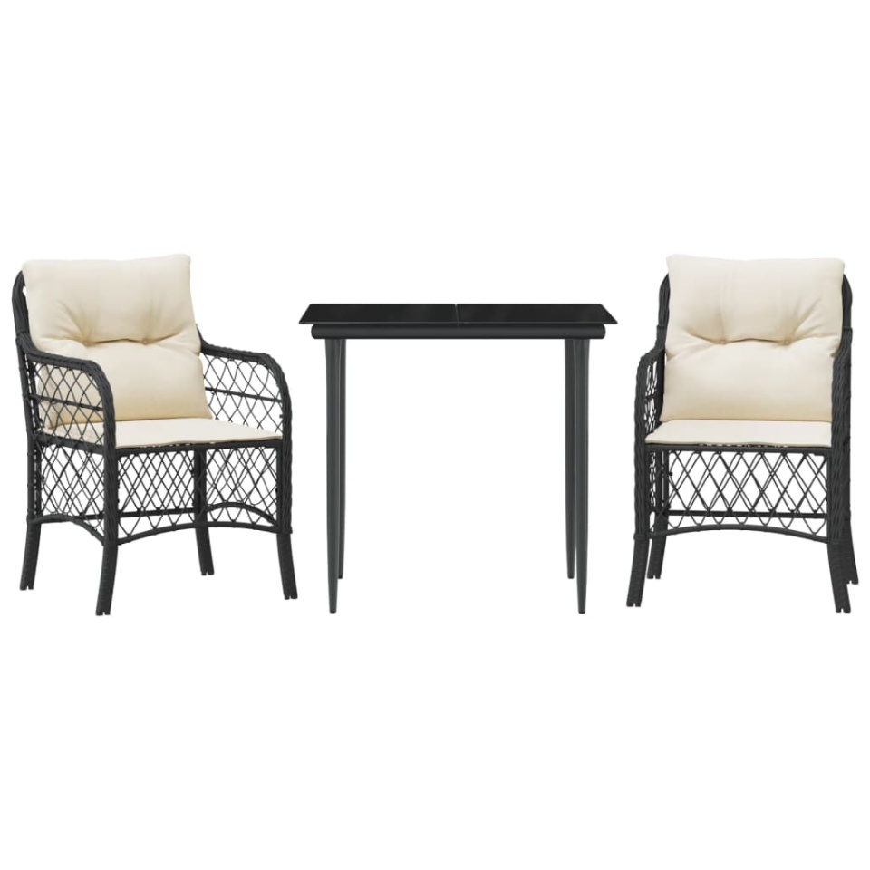 Set bistro cu perne, 3 piese, negru, poliratan - 1 | YEO