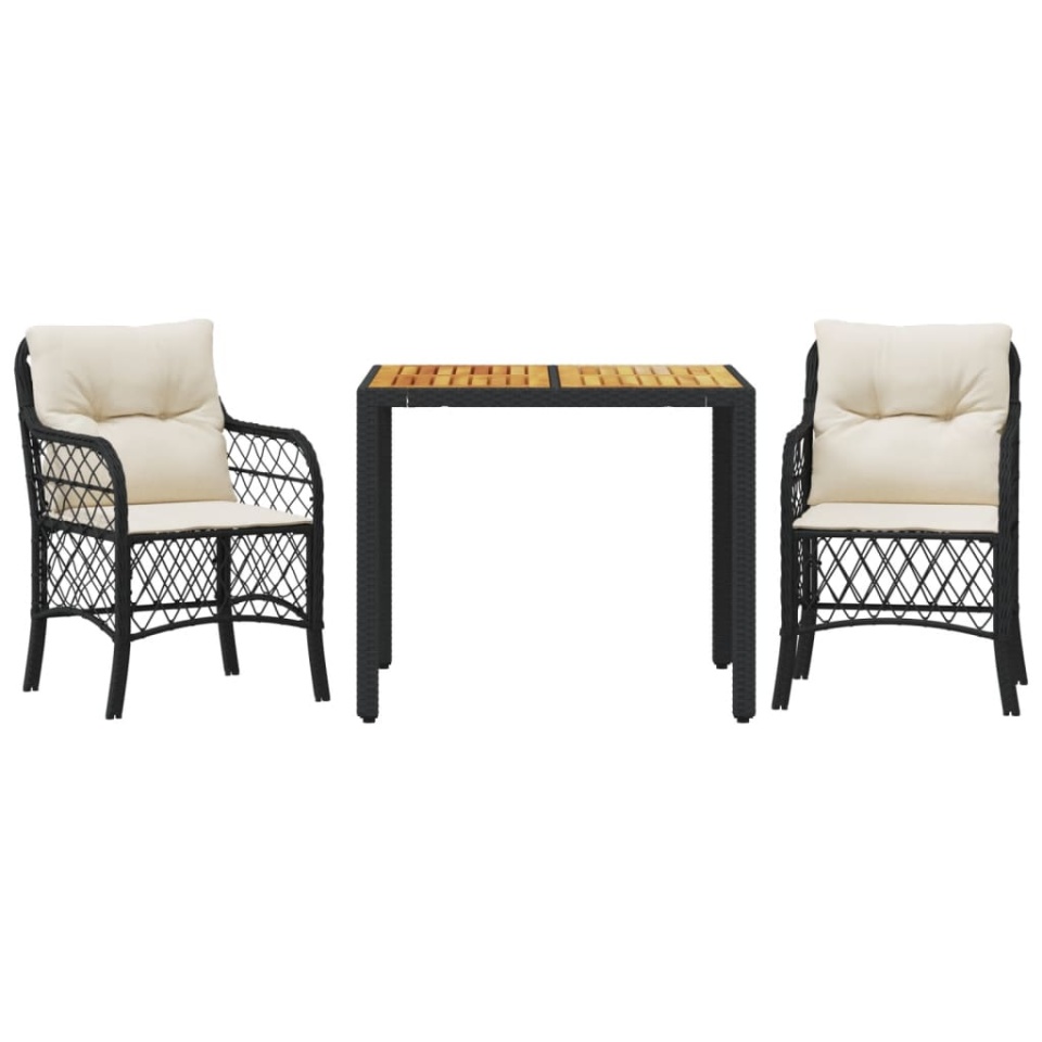 Set bistro cu perne, 3 piese, negru, poliratan - 1 | YEO