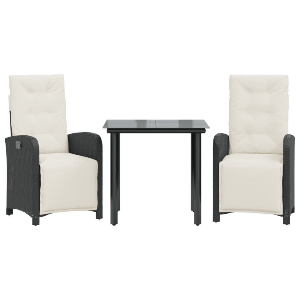 Set bistro cu perne, 3 piese, negru, poliratan - 1 | YEO