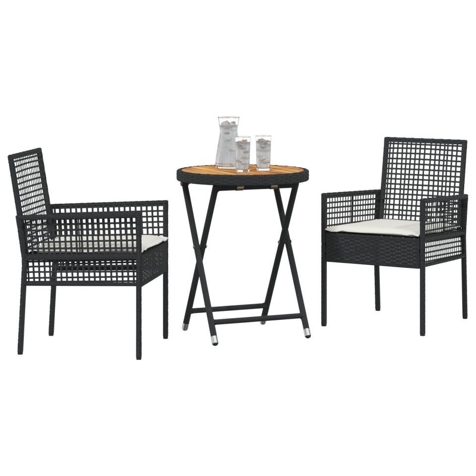 Set Bistro de Grădină 3 Piese cu Perne Negru Poliratan - 2 | YEO