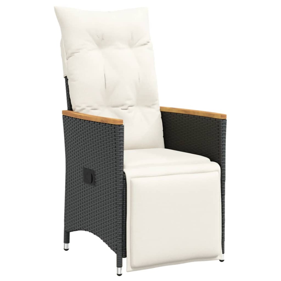 Set bistro de grădină cu perne, 3 piese, negru, poliratan - 2 | YEO