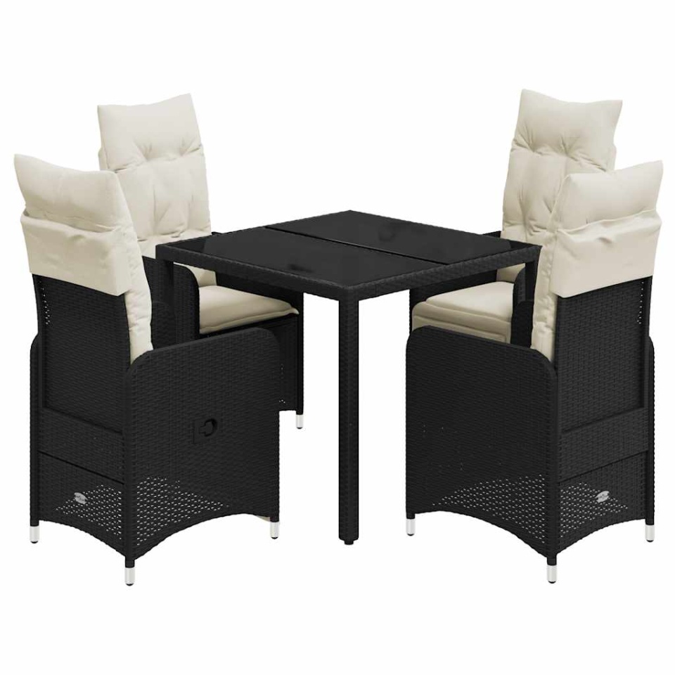 Set bistro de grădină cu perne, 5 piese, negru, poliratan - 1 | YEO