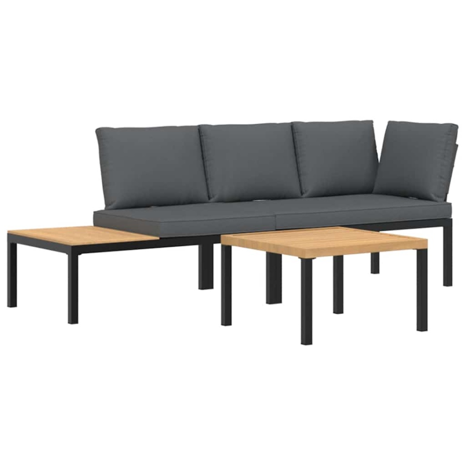 Set canapea de grădină, 3 piese, cu perne, negru, aluminiu - 1 | YEO