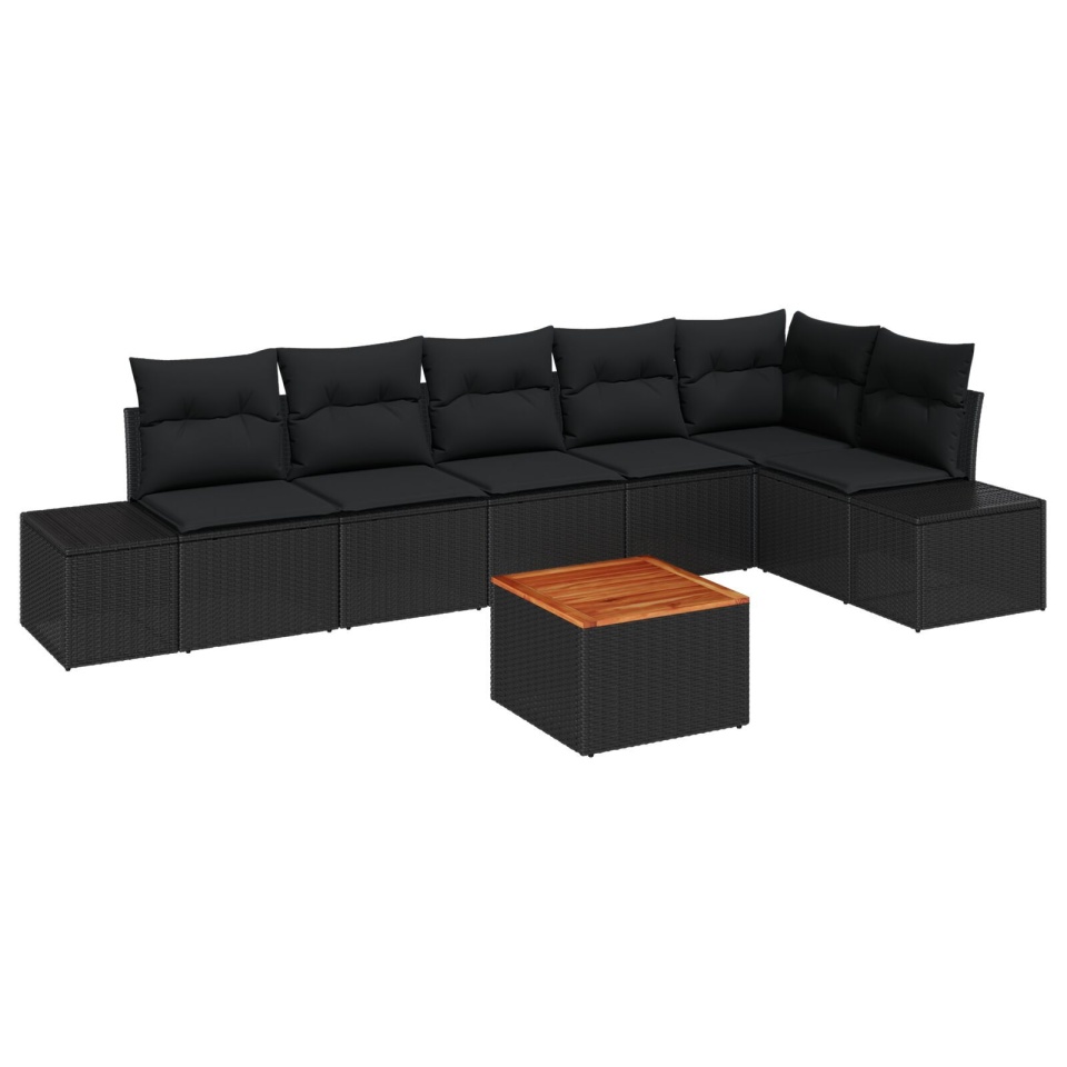 Set canapea grădină cu perne, Negru, Poliratan, Acacia - 1 | YEO
