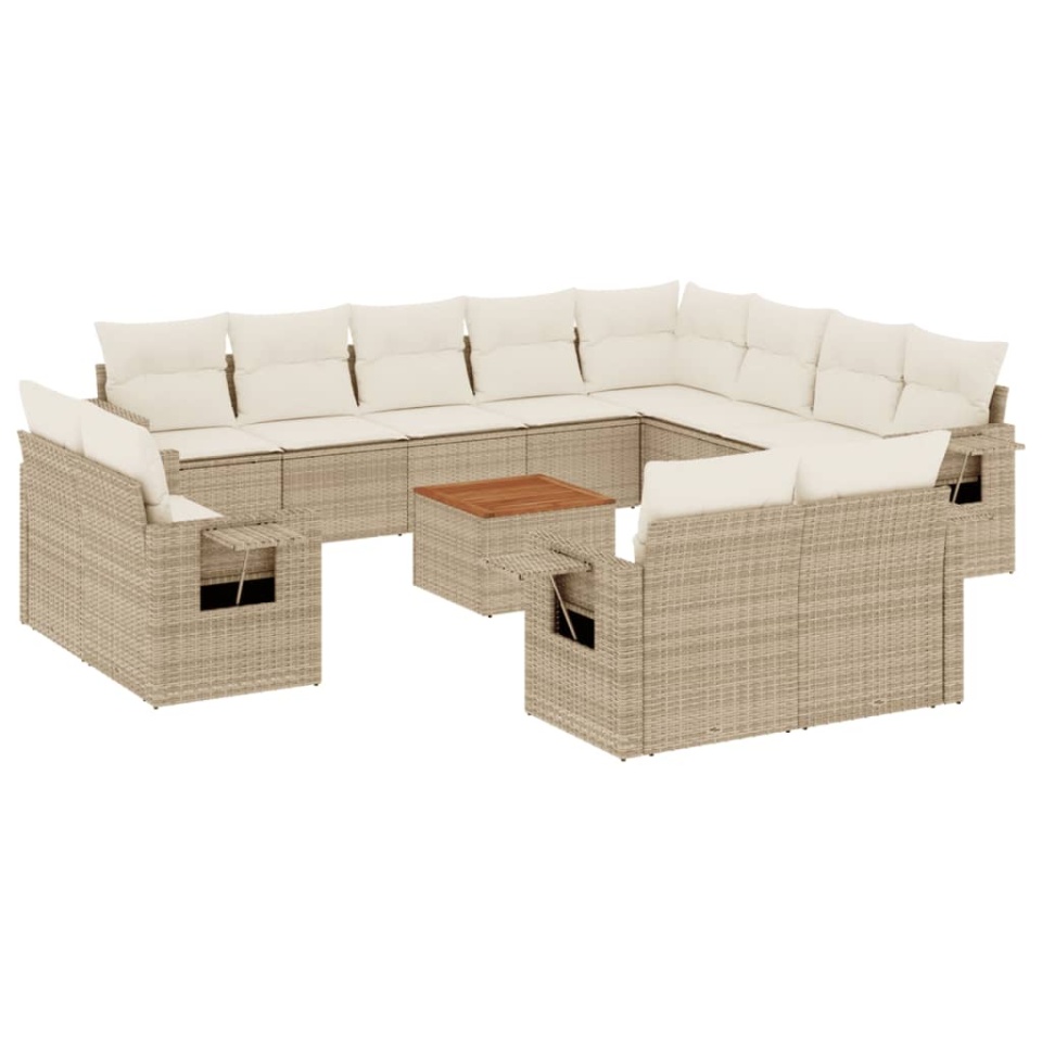 Set canapele de grădină, 13 piese, cu perne, bej, poliratan - 1 | YEO