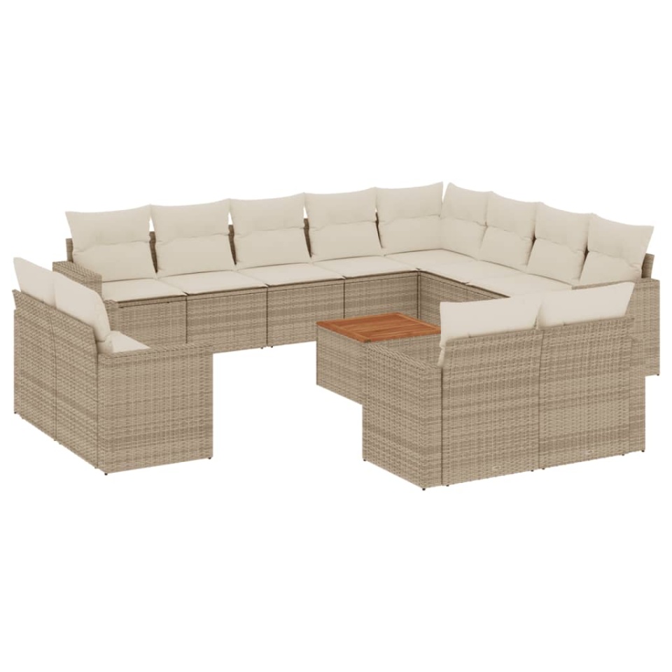 Set canapele de grădină, 13 piese, cu perne, bej, poliratan - 1 | YEO