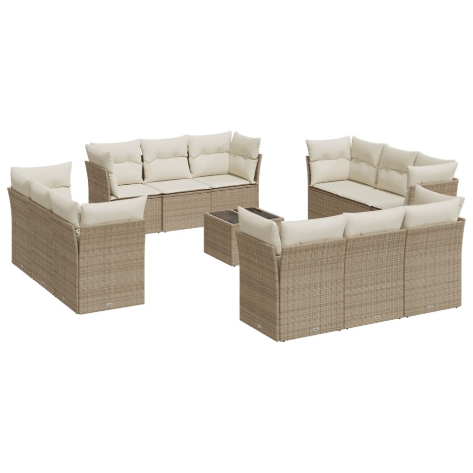 Set canapele de grădină, 13 piese, cu perne, bej, poliratan - 1 | YEO