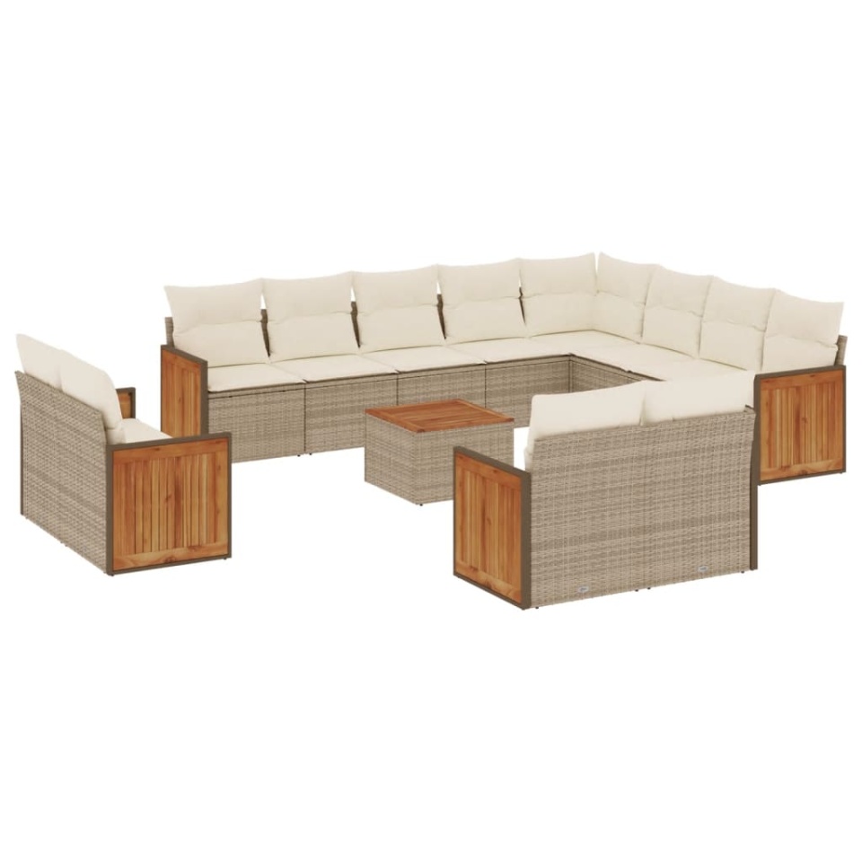 Set canapele de grădină, 13 piese, cu perne, bej, poliratan - 1 | YEO