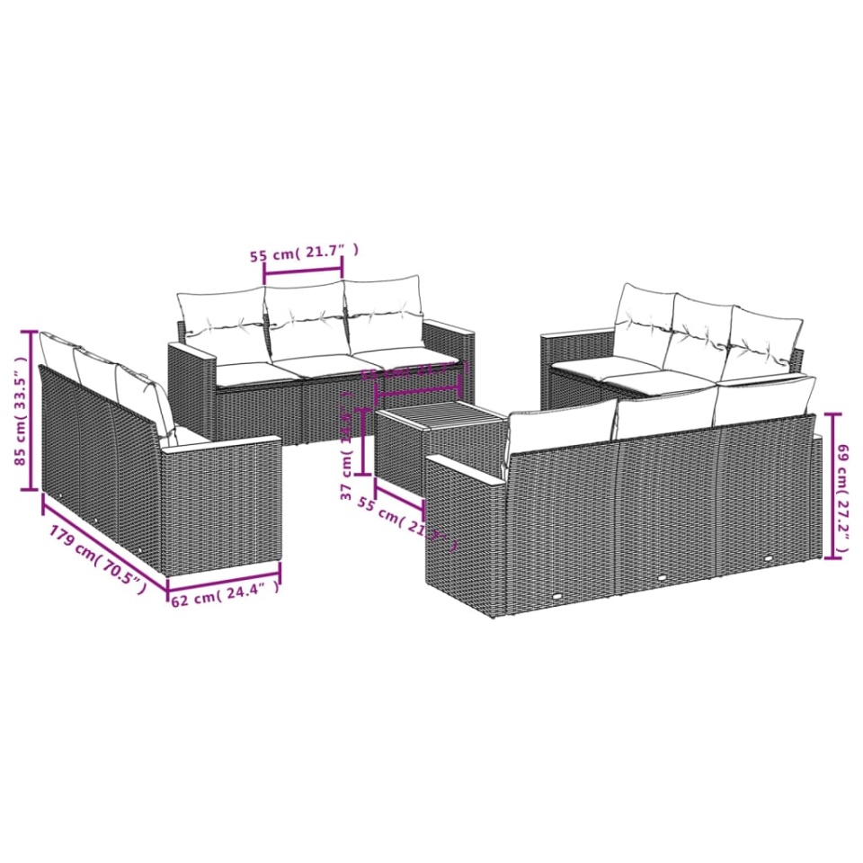 Set canapele de grădină, 13 piese, cu perne, bej, poliratan - 2 | YEO