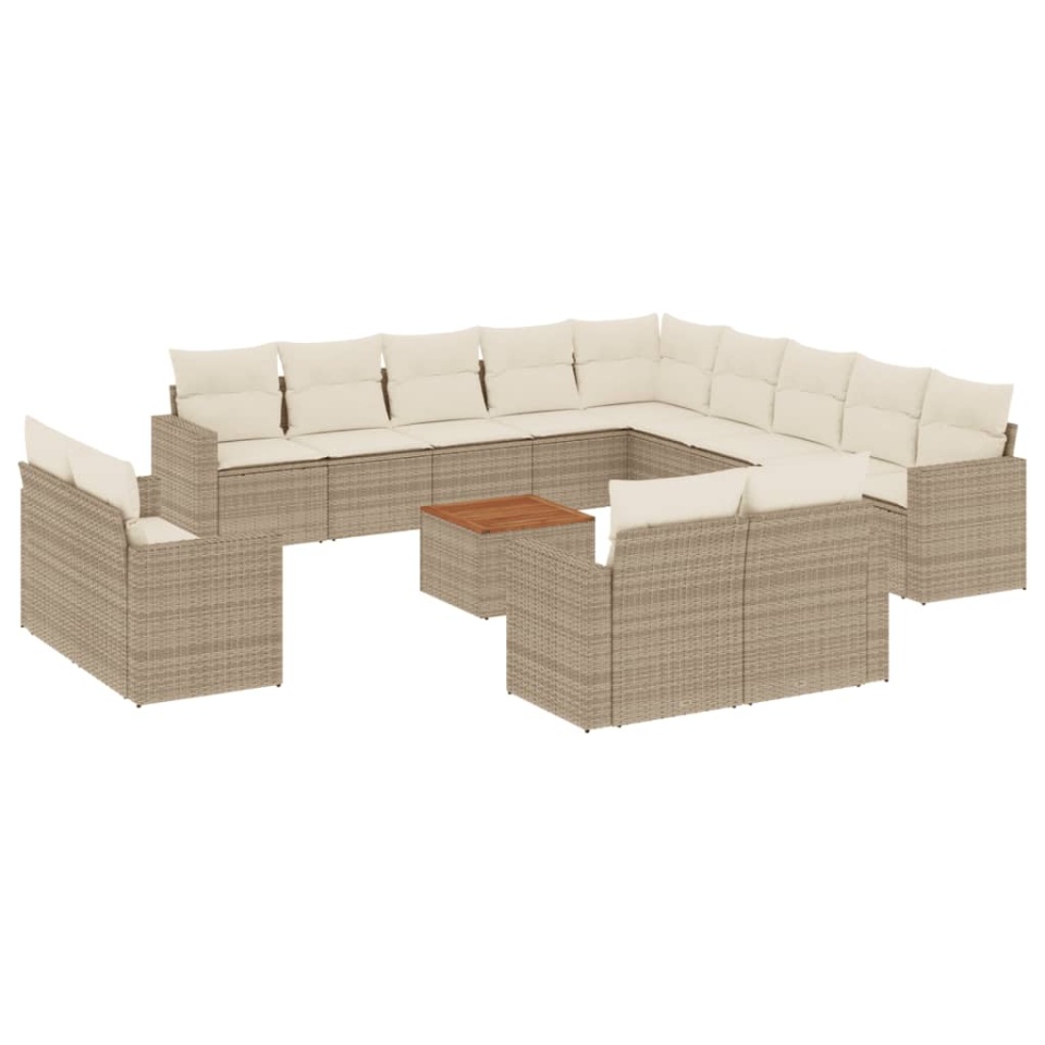 Set canapele de grădină, 14 piese, cu perne, bej, poliratan - 1 | YEO
