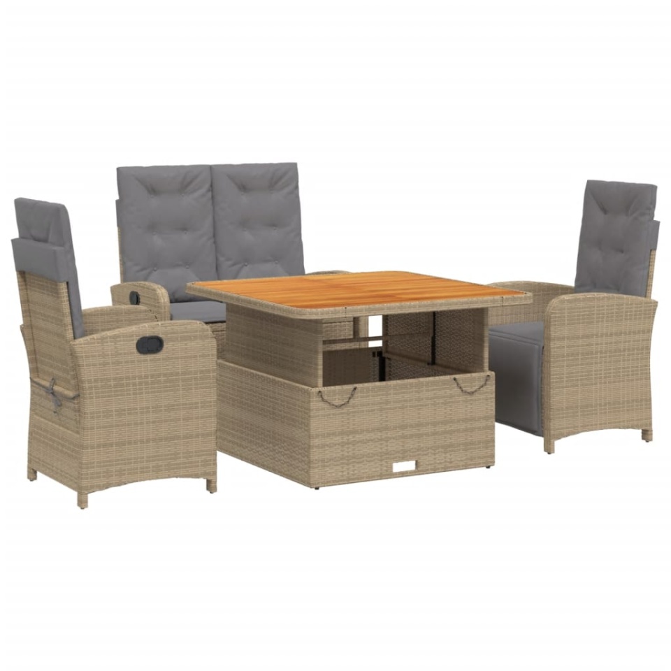 Set canapele de grădină, 4 piese, cu perne, bej, poliratan - 1 | YEO