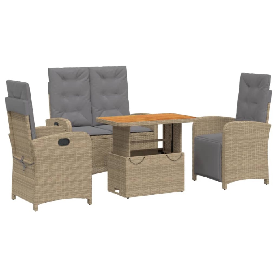 Set canapele de grădină, 4 piese, cu perne, bej, poliratan - 1 | YEO