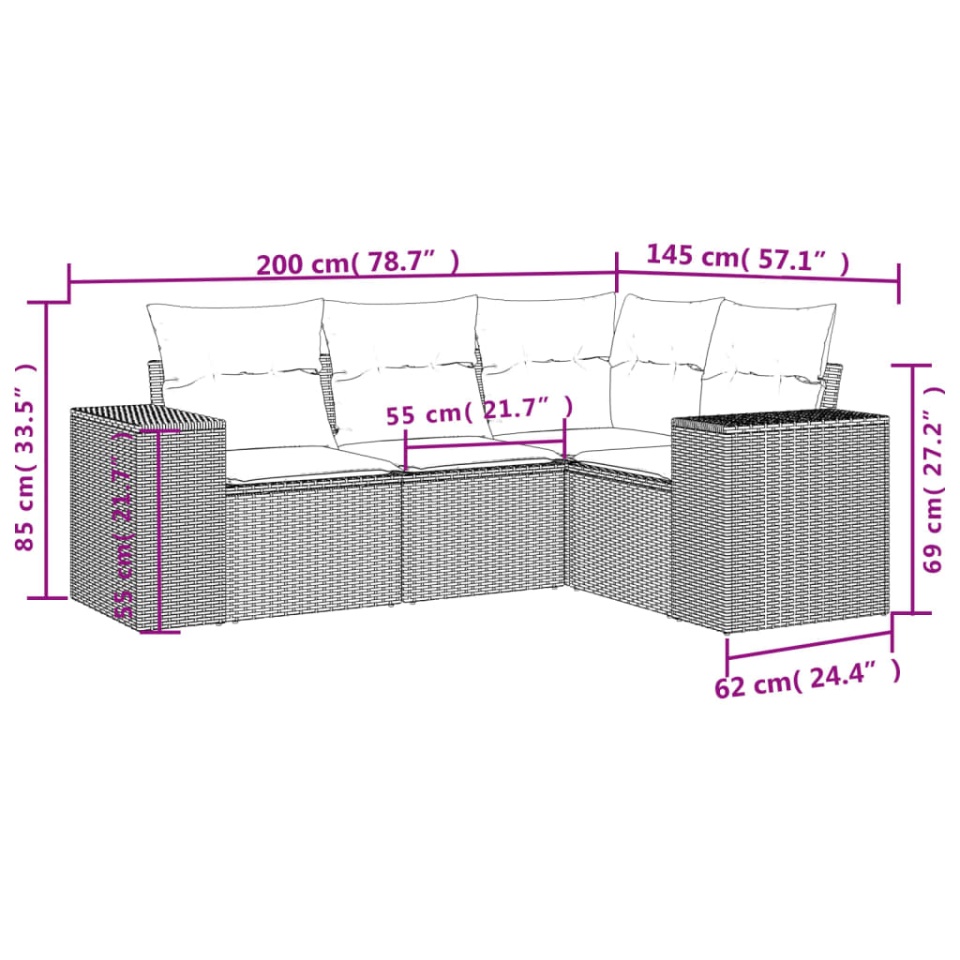 Set canapele de grădină, 4 piese, cu perne, maro poliratan maro - 2 | YEO