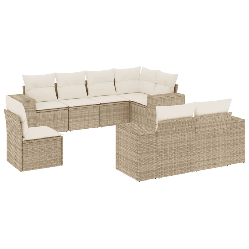 Set canapele de grădină, 8 piese, cu perne, bej, poliratan - 1 | YEO