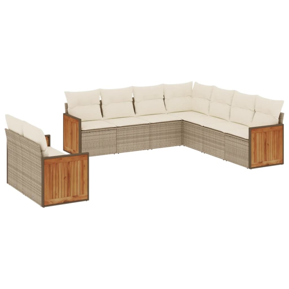 Set canapele de grădină, 9 piese, cu perne, bej, poliratan - 1 | YEO