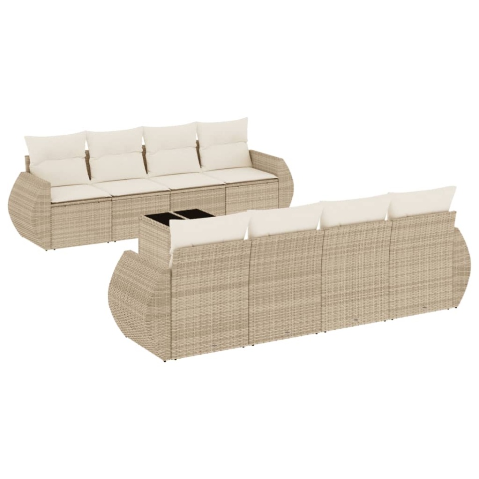 Set canapele de grădină, 9 piese, cu perne, bej, poliratan - 1 | YEO