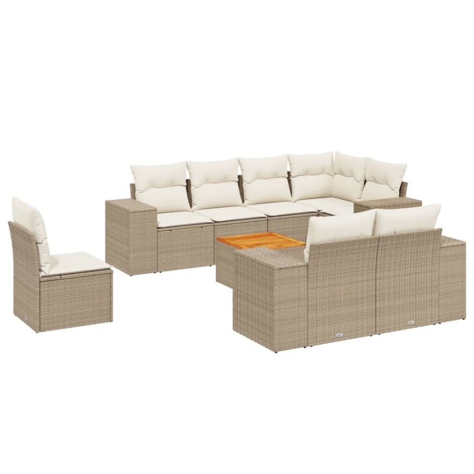 Set canapele de grădină, 9 piese, cu perne, bej, poliratan - 1 | YEO