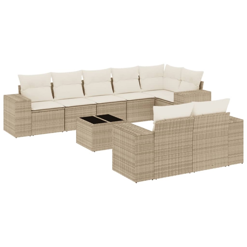 Set canapele de grădină, 9 piese, cu perne, bej, poliratan - 1 | YEO