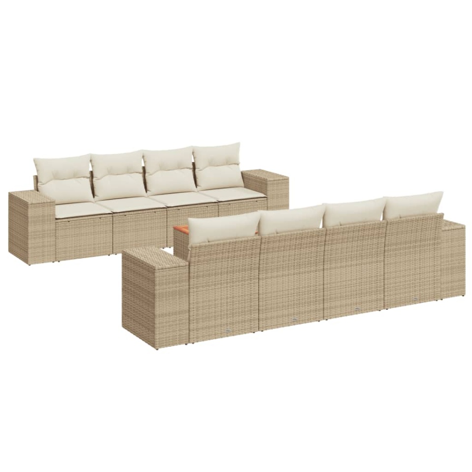 Set canapele de grădină, 9 piese, cu perne, bej, poliratan - 1 | YEO