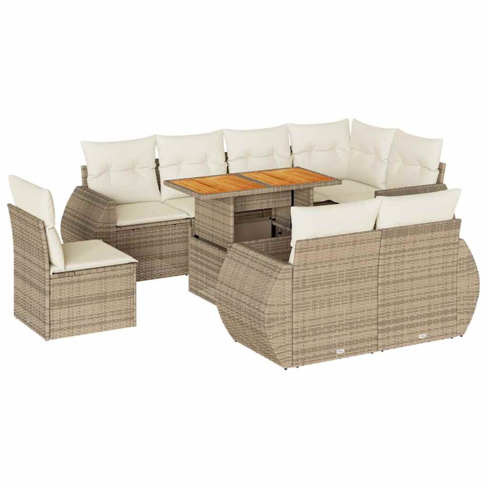 Set canapele de grădină, 9 piese, cu perne, bej, poliratan - 1 | YEO