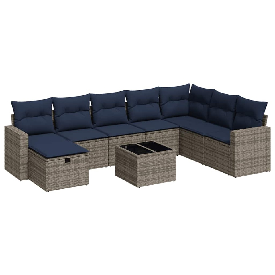 Set canapele de grădină, 9 piese, cu perne, gri, poliratan - 1 | YEO