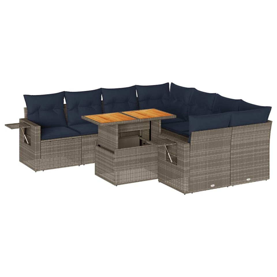 Set canapele de grădină, 9 piese, cu perne, gri, poliratan - 1 | YEO