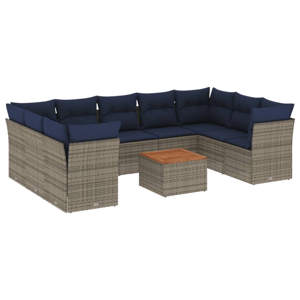 Set canapele de grădină cu perne, 10 piese, gri, poliratan - 1 | YEO