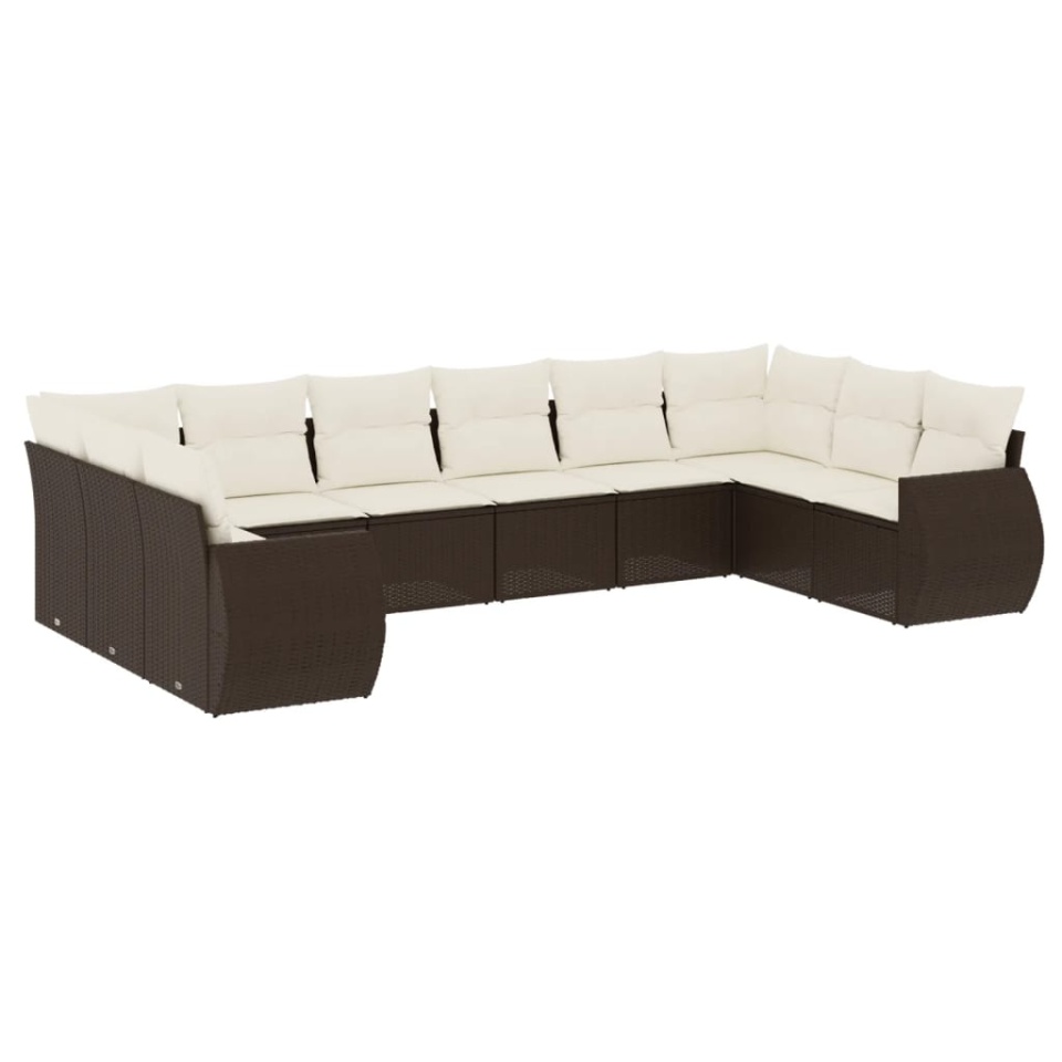 Set canapele de grădină cu perne, 10 piese, maro, poliratan - 1 | YEO