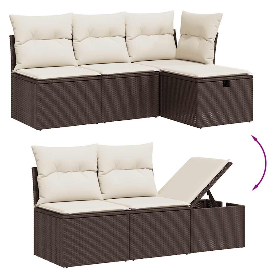 Set canapele de grădină cu perne, 10 piese, maro, poliratan - 2 | YEO