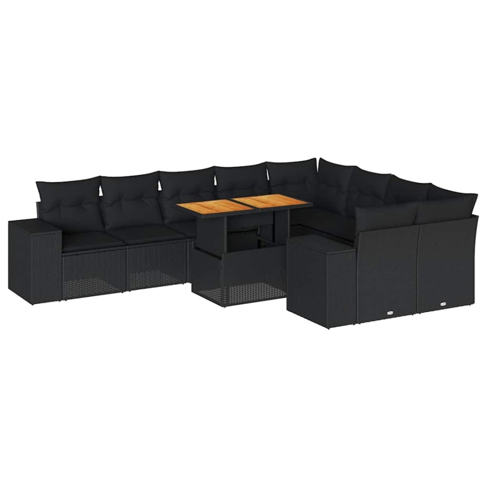 Set canapele de grădină cu perne, 10 piese, negru, poliratan - 1 | YEO