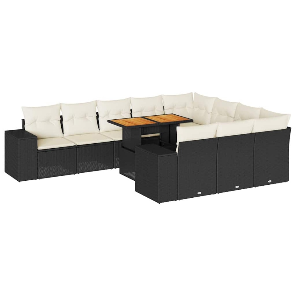 Set canapele de grădină cu perne, 10 piese, negru, poliratan - 1 | YEO