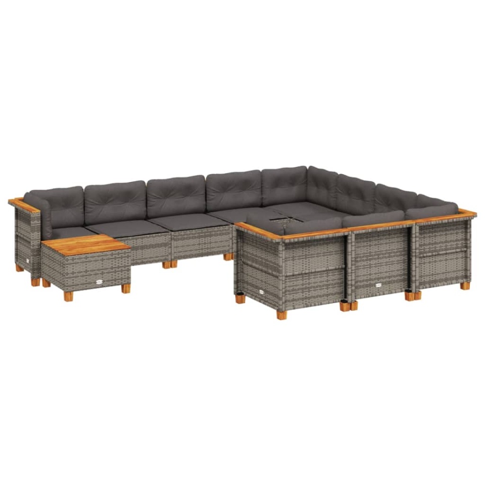 Set canapele de grădină cu perne, 11 piese, gri, poliratan - 1 | YEO