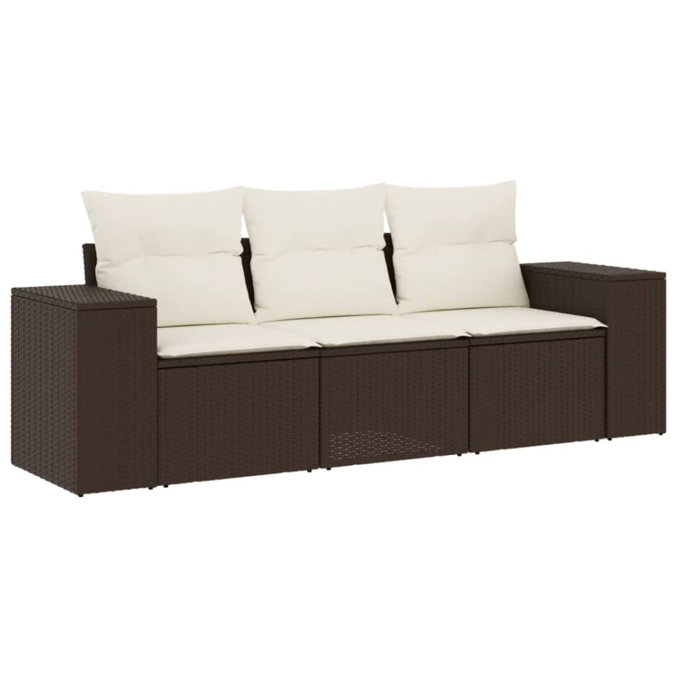 Set canapele de grădină cu perne, 3 piese, maro, poliratan - 1 | YEO