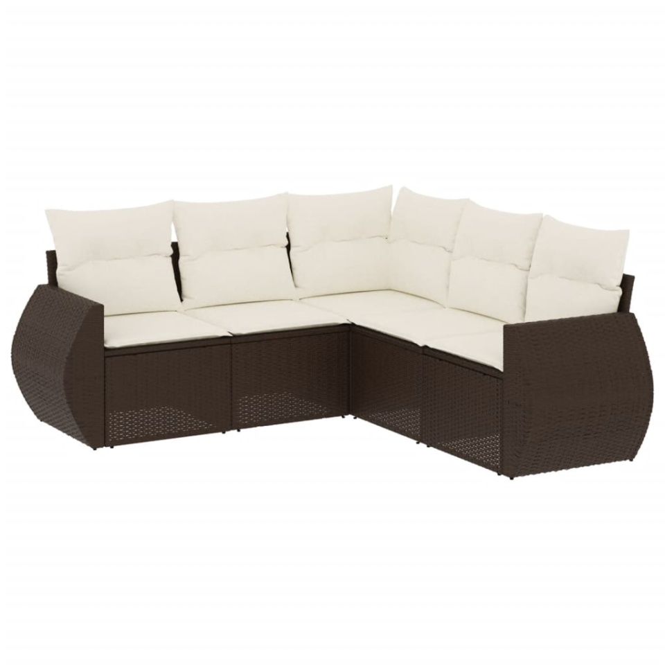 Set canapele de grădină cu perne, 5 piese, maro, poliratan - 1 | YEO
