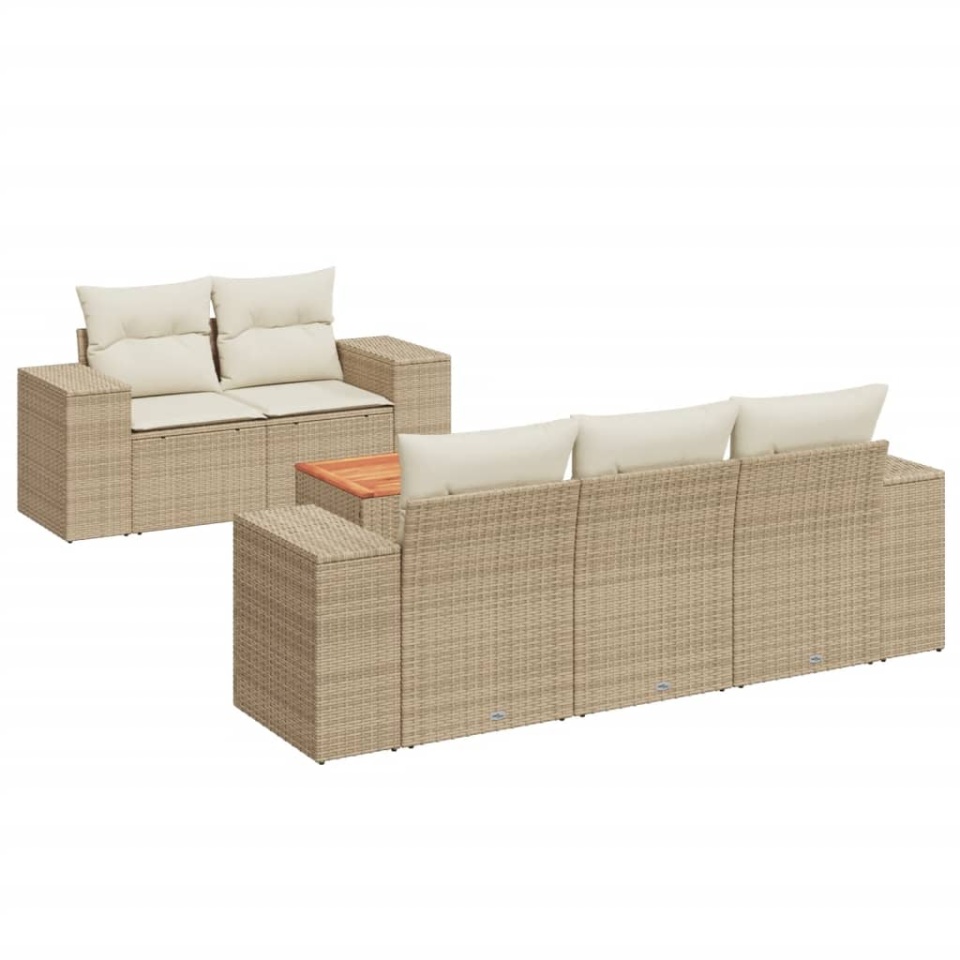 Set canapele de grădină cu perne, 6 piese, bej, poliratan - 1 | YEO