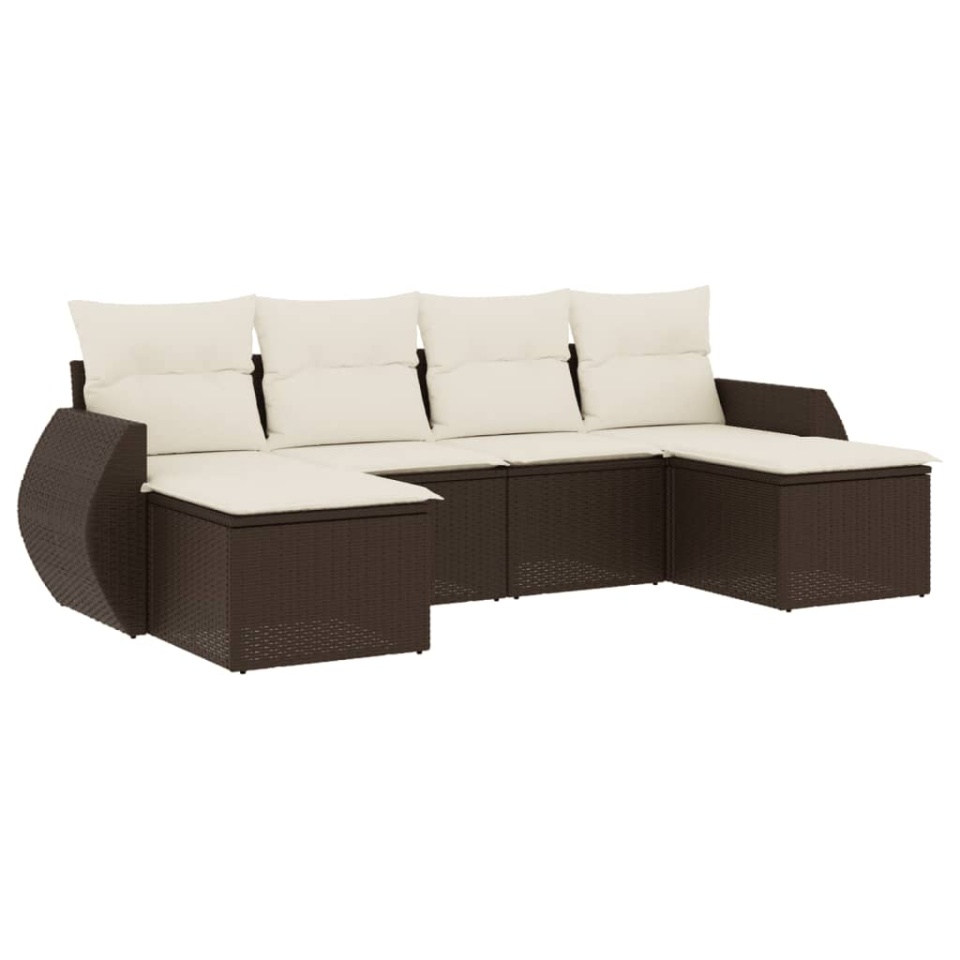 Set canapele de grădină cu perne, 6 piese, maro, poliratan - 1 | YEO