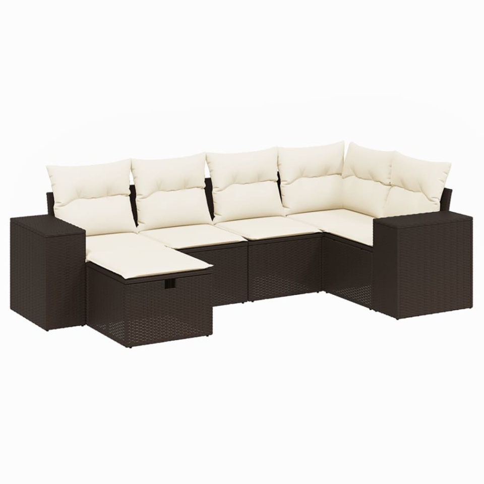 Set canapele de grădină cu perne, 6 piese, maro, poliratan - 1 | YEO