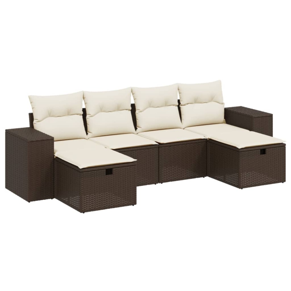 Set canapele de grădină cu perne, 6 piese, maro, poliratan - 1 | YEO
