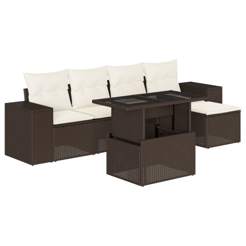 Set canapele de grădină cu perne, 6 piese, maro, poliratan - 1 | YEO