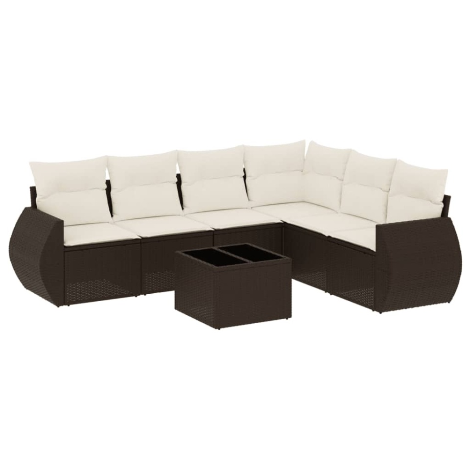 Set canapele de grădină cu perne, 7 piese, maro, poliratan - 1 | YEO